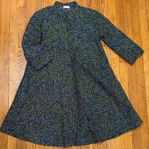 Zuri Kenya African Motif 3/4 sleeve button down dreee green blue black S